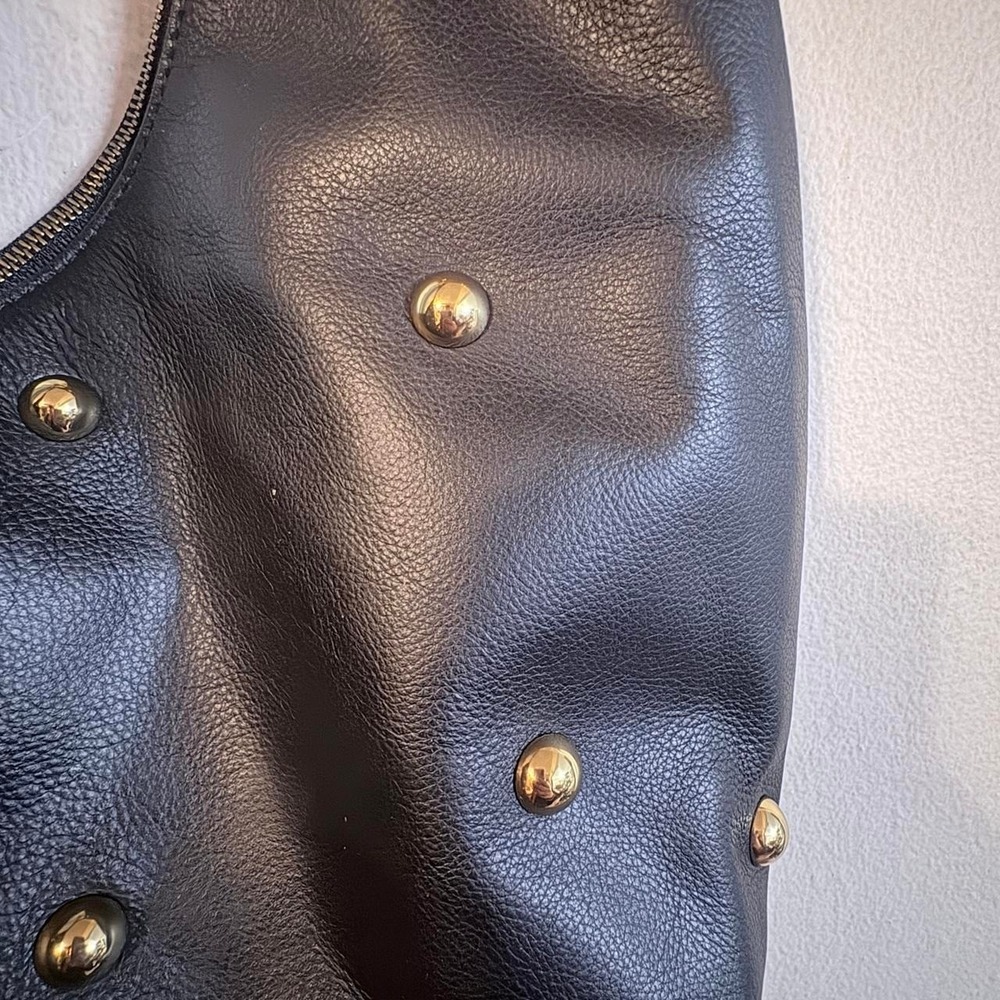 Madewell Women Large Purse Essential Curve Black Leather Studded Shoulder Hobo - Picture 6 of 8